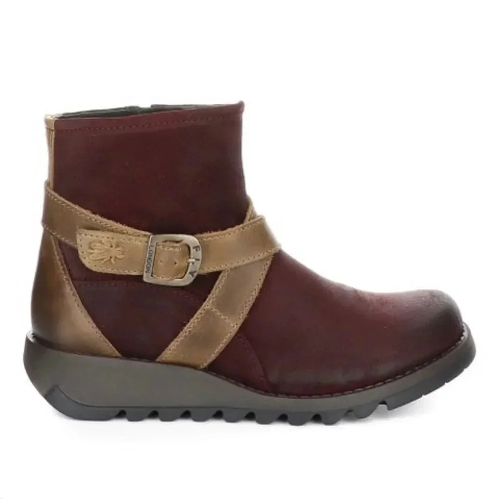 Fly London Red & Camel Sake Suede Ankle Boot Woman